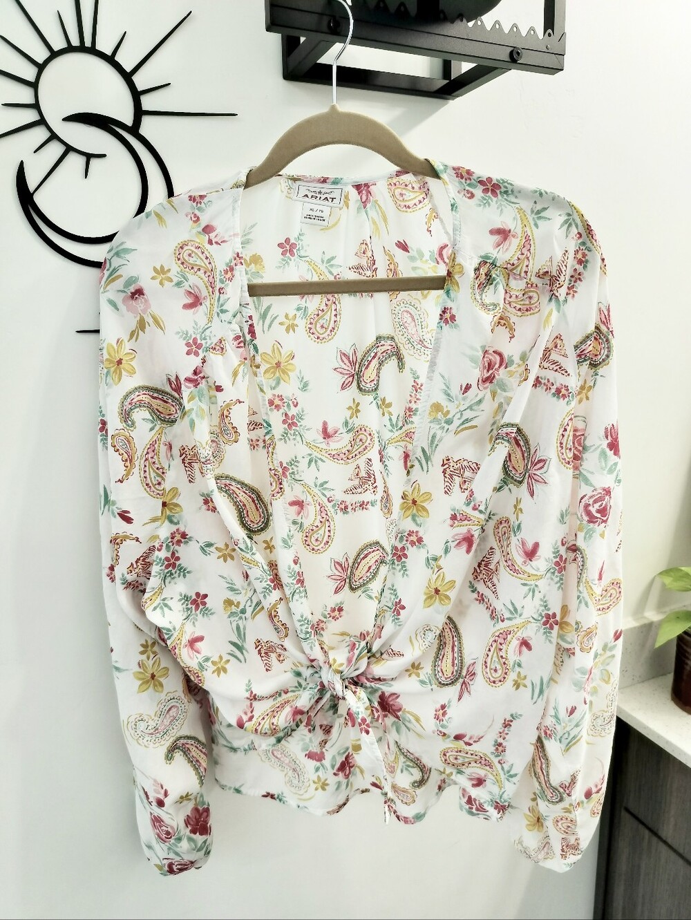 Ariat Women's XL Rose Garden Wrap Blouse Floral Paisley Tie Front Top